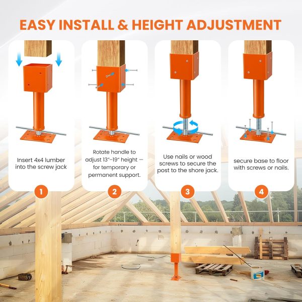 06 4x4 Screw Jack Post 13–19 Inch Adjustable House Jack for Floor Leveling (Heavy Duty 1 Pack / 2 Pack)