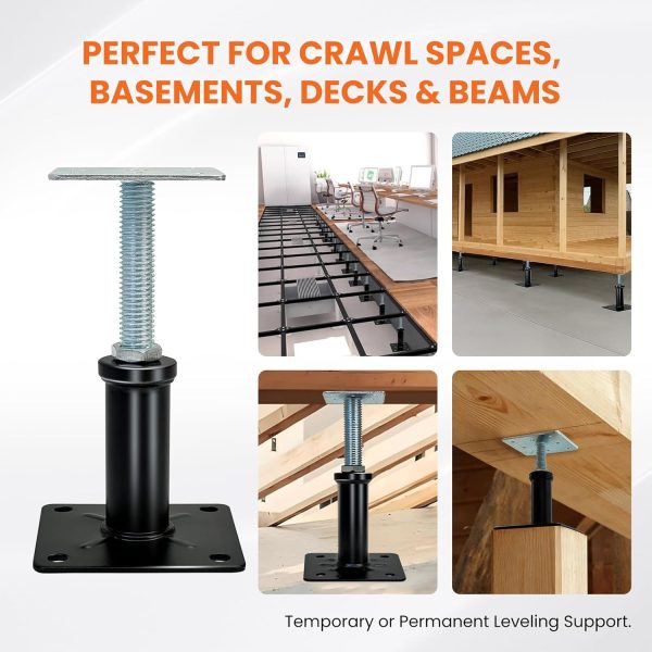 06 Adjustable House Floor Jacks for Leveling (4–7", 11–16", 11.8–16") Heavy Duty Support Posts