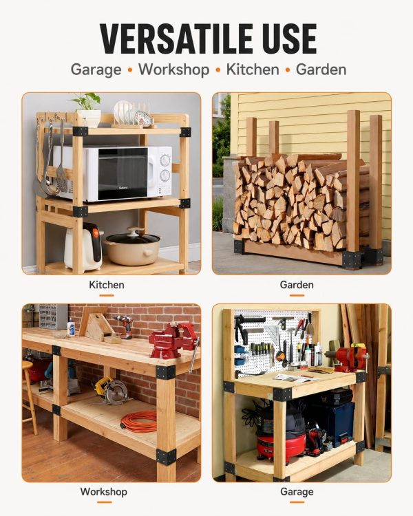 07 Workbench Bracket Kit | Heavy-Duty Steel DIY Garage Workbench Brackets for 2x4 & 4x4 Lumber